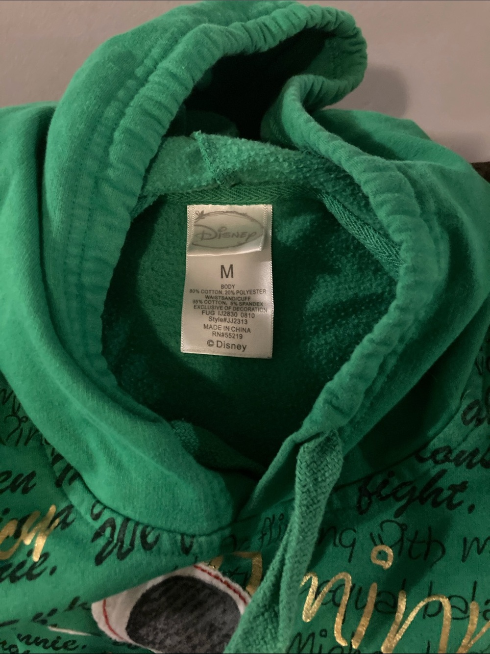 Disney Green Mickey Mouse Pullover Hoodie with Gold Script - Picture 2 of 2